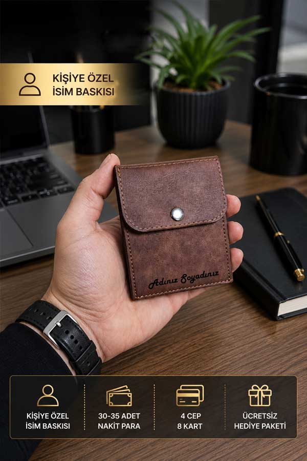 Kişiselleştirilebilir Süet Suni Deri Erkek/Kadın Unisex Cüzdan - Kahve