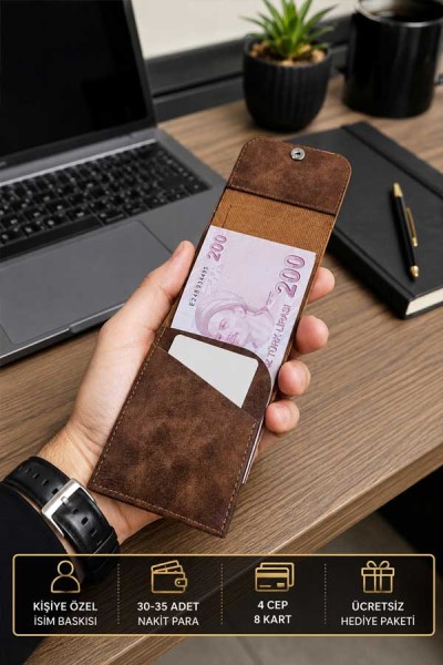 Kişiselleştirilebilir Süet Suni Deri Erkek/Kadın Unisex Cüzdan - Kahve